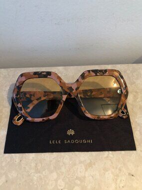 Lele Sadoughi Pink Tan & Brown Camouflage Tortoise Shell Sunglasses